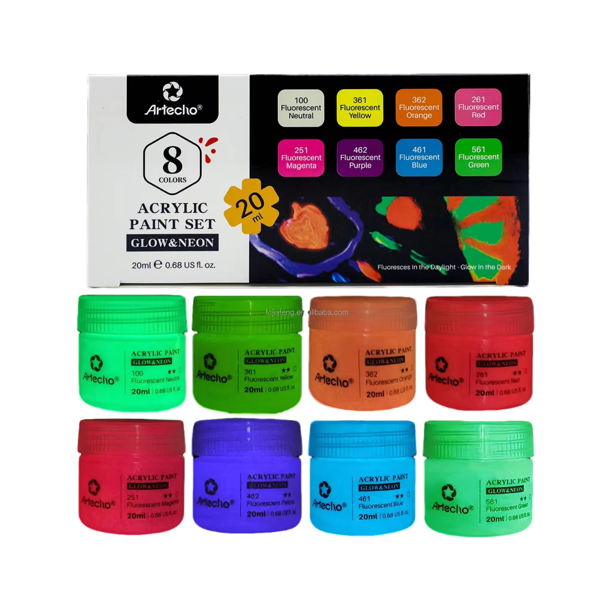 Pintura Acrilica Neon Artecho Glow In The Dark X8 Colores
