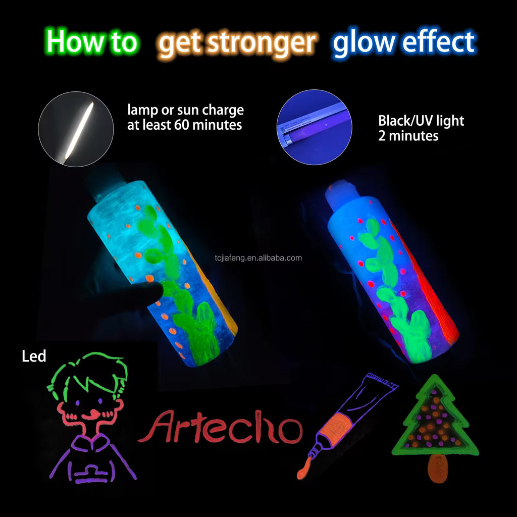 Pintura Acrilica Neon Artecho Glow In The Dark X8 Colores