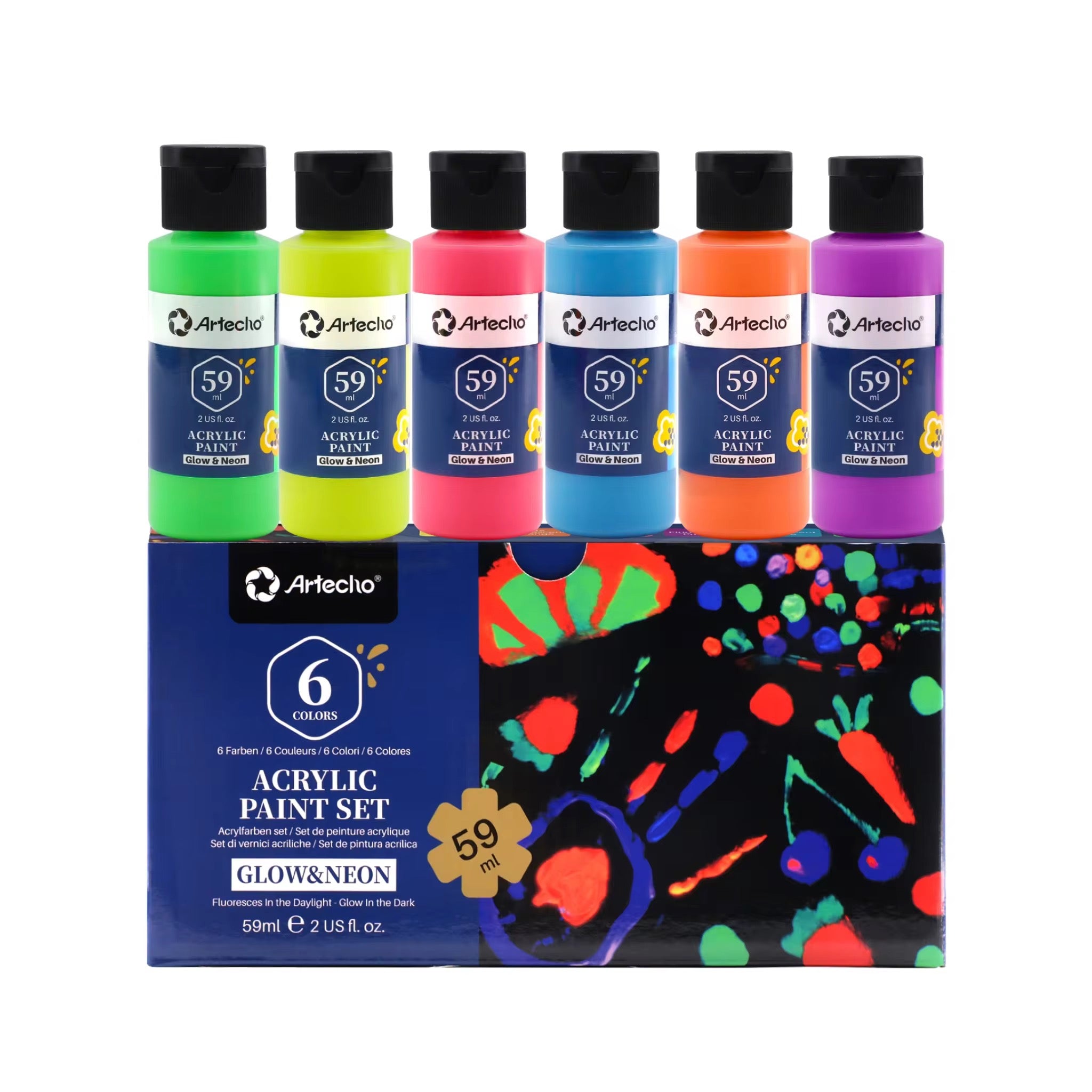 Set de Pintura Acrílica Glow & Neon (6 Botellas de 59ml)