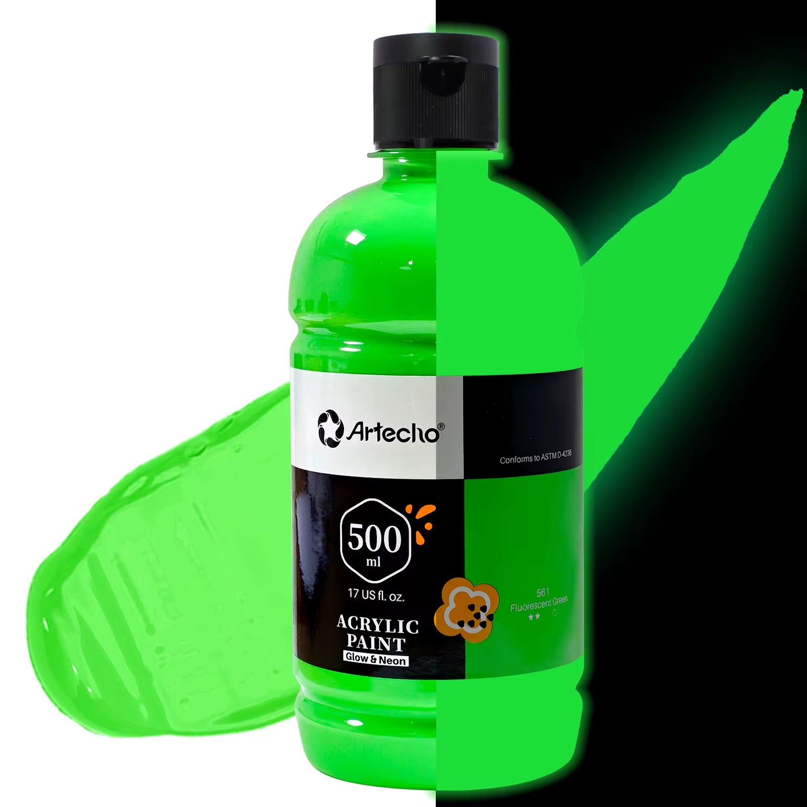 Pintura Acrilica Neon Artecho Glow In The Dark 500ml Verde